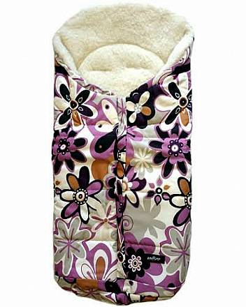 Спальный мешок в коляску №12 из серии Wintry, дизайн – фиолетовые цветы 